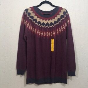 Cabelas NWT Fair Isle Long Sleeve‎ Burgundy & Gray Pull-Over Sweater size L